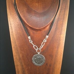 Silpada Black Leather & Filigree Pendant Necklace